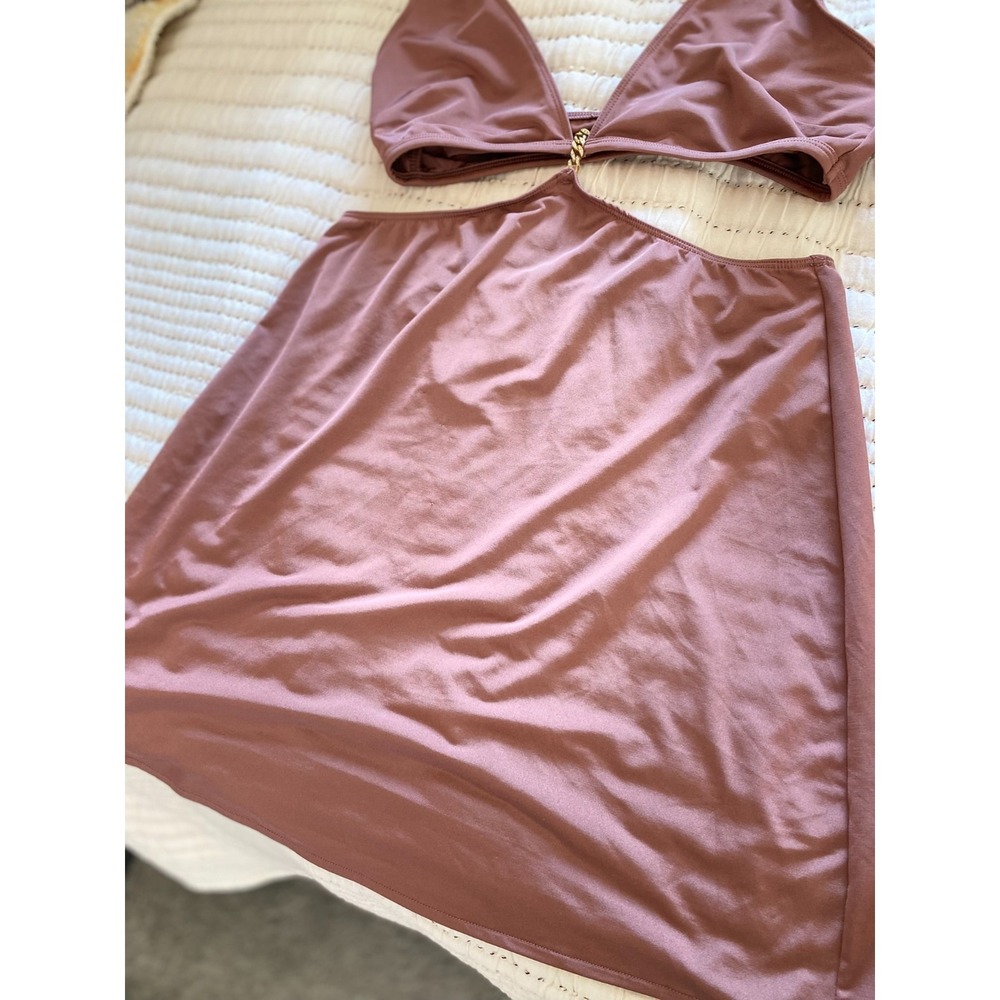 VICTORIA'S SECRET GOLD RHINESTONE CHAIN CUTOUT MINI DRESS MAUVE, SEXY ICON | Sm - Picture 3 of 5